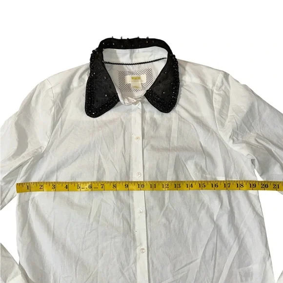 Anthropologie Maeve White Shirt with Black Sequin Collar - Picture 5 of 9